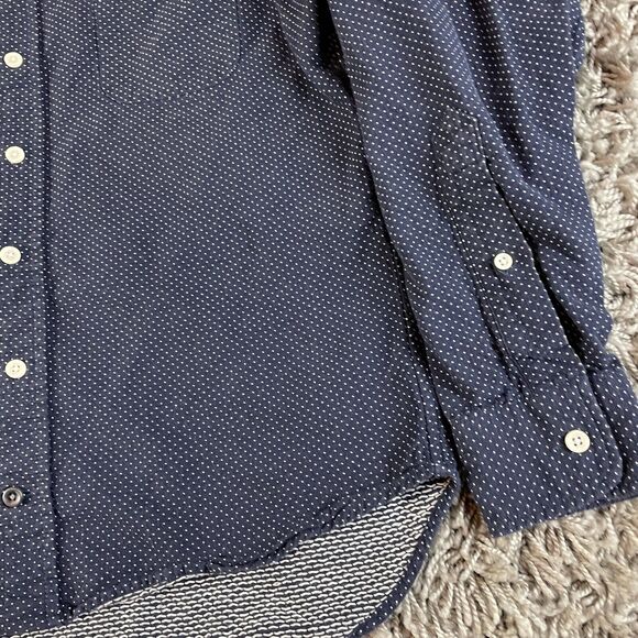 Taylor Stitch Shirt Mens 38 Blue Polka Dot Handmade Button Up Logo Outdoor USA - Picture 8 of 11